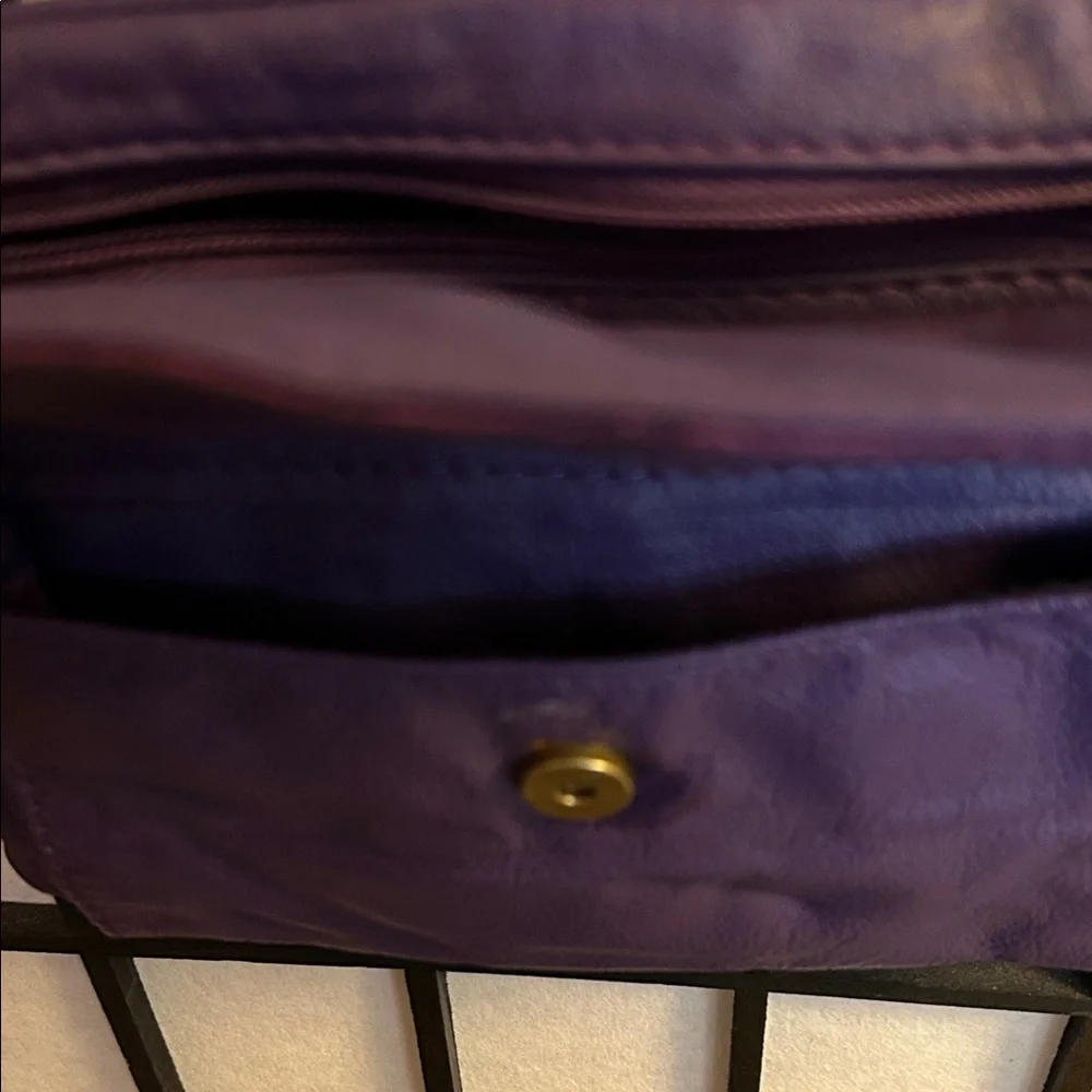 Purple Leather Crossbody Purse with Front Zip and Flap Pocket